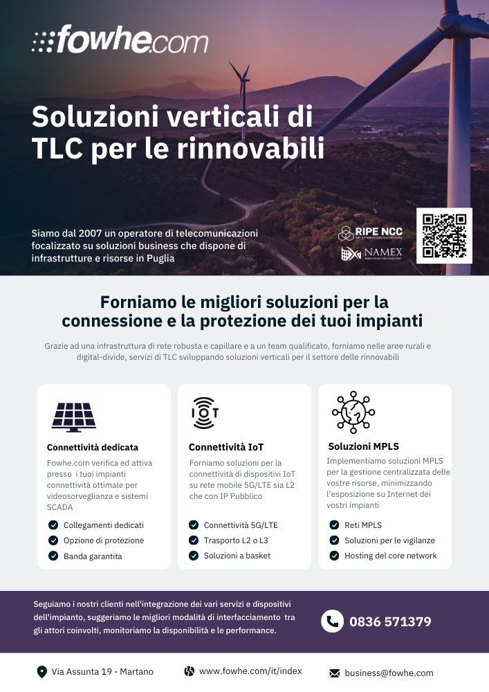 Solutioni di TLC per gli impianti fotovoltaici ed eolici